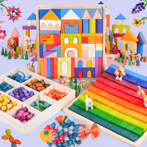 Cross-border German beech pyramid ladder large rainbow building blocks assembly toys children's early education enlightenment Jenga