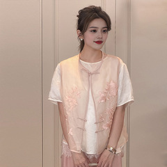 [月下花影] 新しい中国風国民風多用途ファッションシルクベスト女性の春夏薄い桑シルクベスト