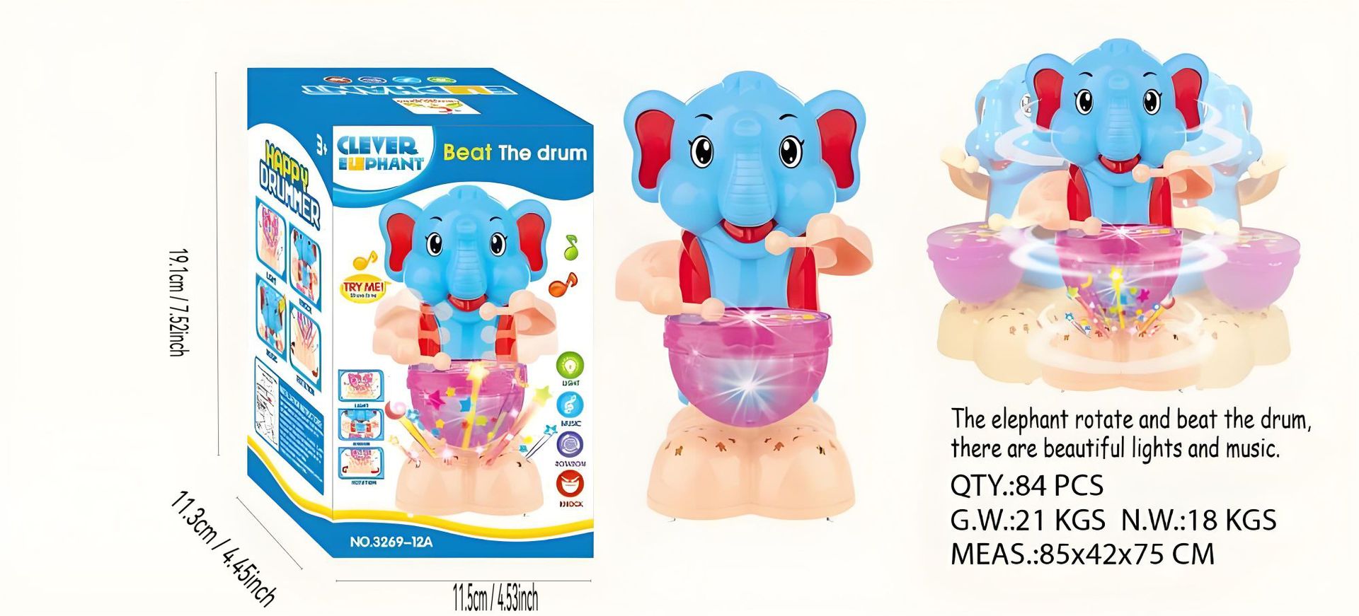 Elefante de tambor rotativo eléctrico