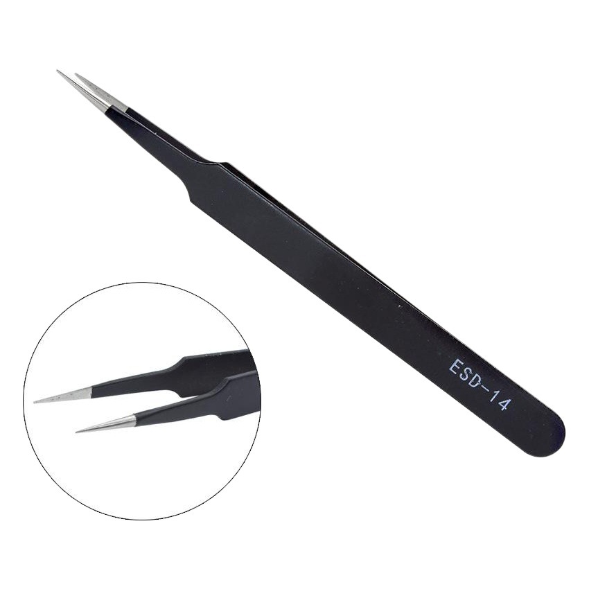 Esd Anti-Static Metal Tweezers Without Edge Pressure Stainless Steel 1.5mm Pointed Straight Head Elbow Manicure Tool Multi-Purpose