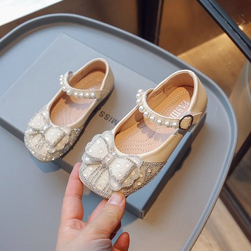 Girls Soft Sole Princess Shoes  Spring and Autumn New Children's Crystal Shoes Soft Sole Bow Baby Rhinestone Small Leather Shoes