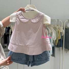 韩版女童2026夏季新款甜美奶fufu百搭上衣娃娃衫牛仔短裤两件套潮
