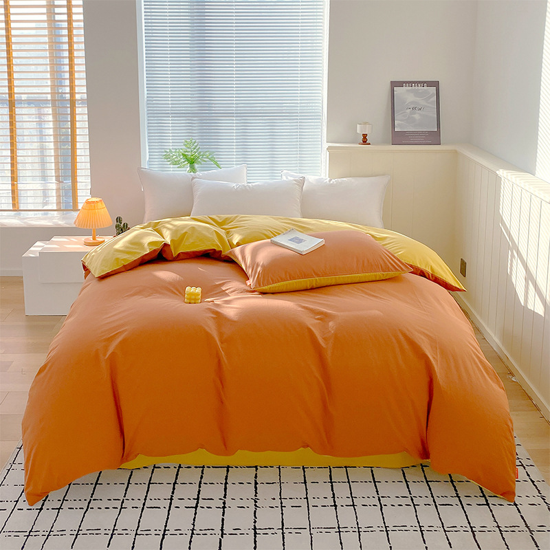 Madre y bebé clase A simple de color sólido doblemente todo el algodón lavado con agua cuatro piezas de algodón dormitorio de estudiantes tres piezas de sábanas cubiertas