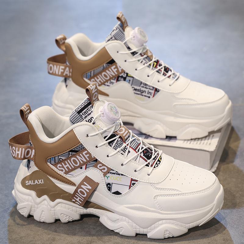 Spring Men's Shoes New Style Middle School Basketball Sports Running Shoes Youth Casual High-Top Thick-Soled Dad Trendy Shoes