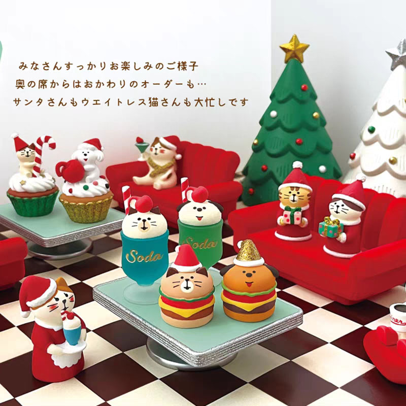 ✅ Christmas Cat Ornaments DIY Decorative Gifts Santa Claus Reindeer Sleigh Zakka Resin Crafts Snowman Display