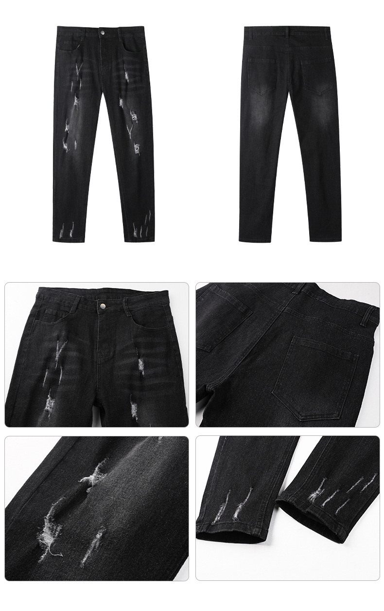 Men's Slim Fit Jeans Fashion Trend Elastic Patch Denim Trousers Mid Waist Black Long Casual Cotton Pants_mkmklike.com