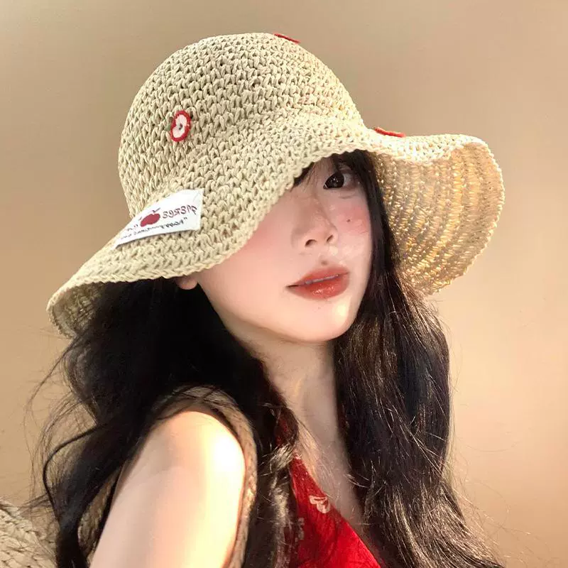 Соломенная летняя шляпа с солнечной защитой Apple Summer Beach Straw Hat, пляжный стиль, светлый оттенок или цветной, стандартная посадка