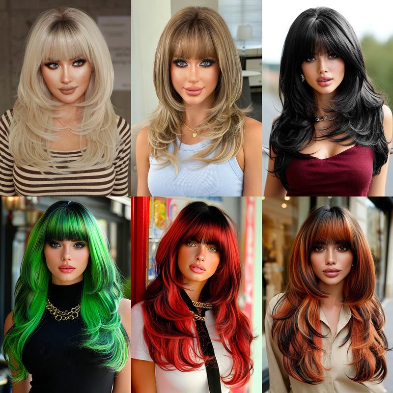 High-Quality 24-Inch Platinum Wig for Women, European and American Layered Texture, Long Hair with Bangs, Natural Heat-Resistant Fluffy Wig