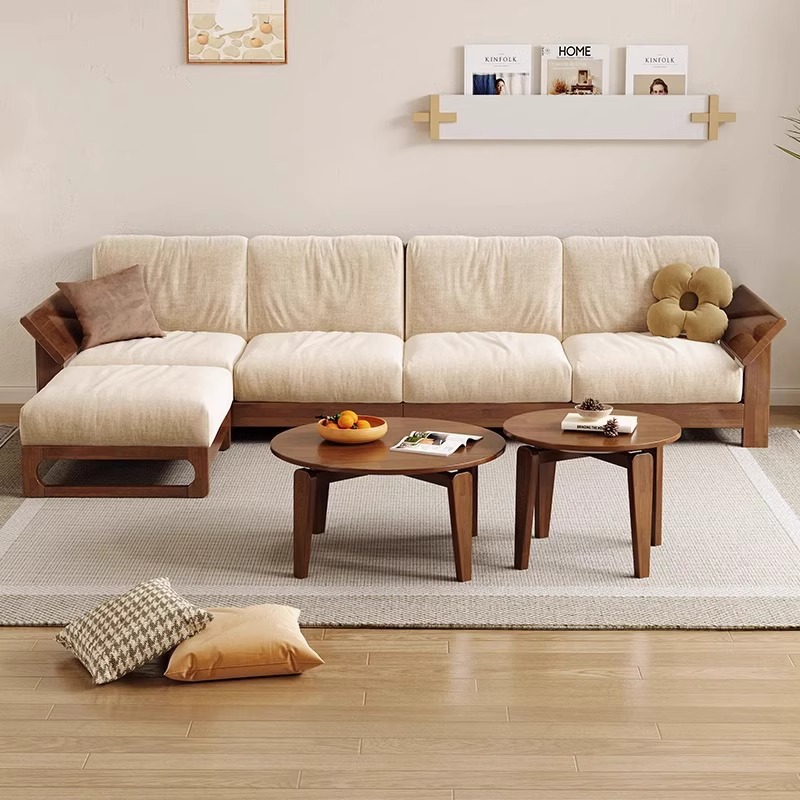 Sofá de madera sólida estilo chino moderno tela de madera tronco pequeña sala de estar estilo nórdico sofá de madera de alojamiento japonés