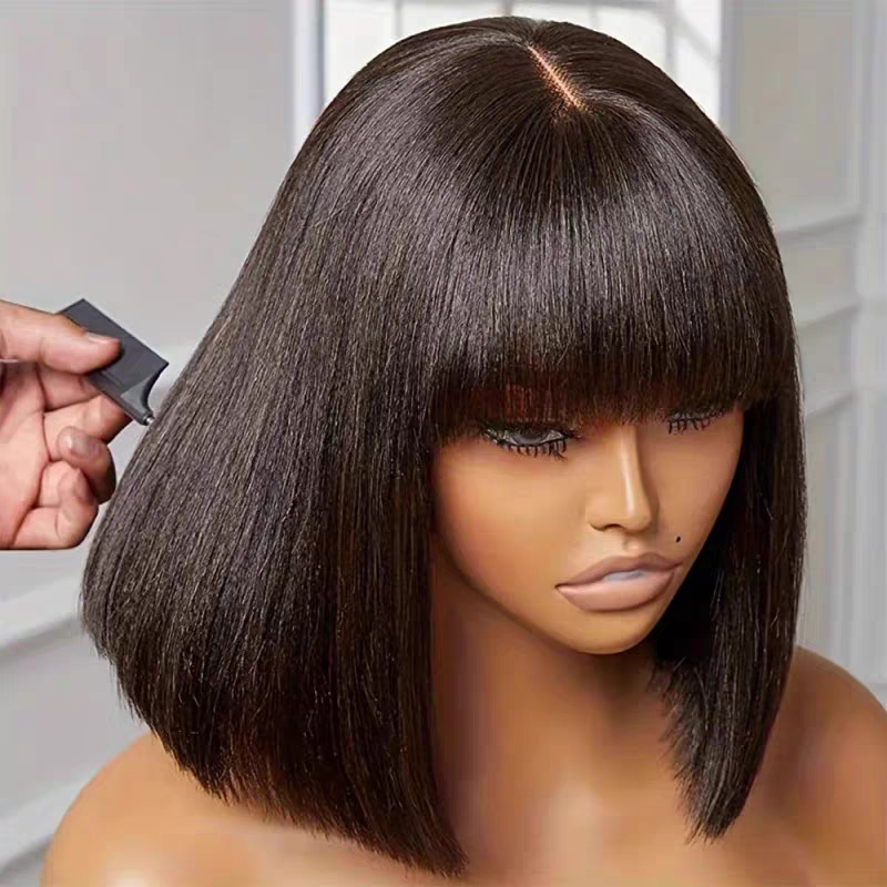 4*1 Lace Fringe Bob 100% Brazilian Human Hair Straight Wig