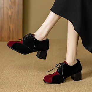 Y 14931 Elegant Suede Lace-Up Square Toe Shoes ƴ�ӷ��^��Ь