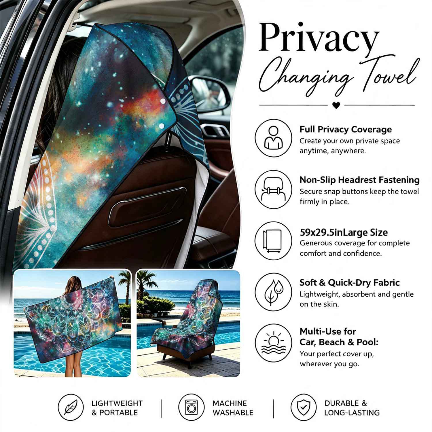 2-piece dual-use car seat cover, ultra-fine fiber, can be used as a beach towel, printed car protective seat cover 6