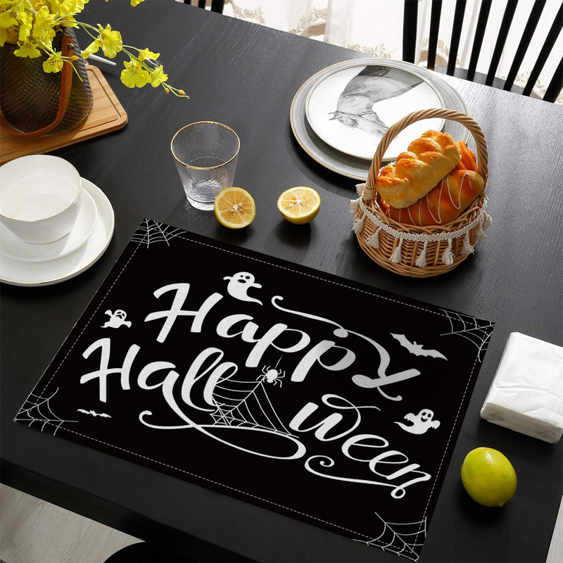 国境を越えた売れ筋ハロウィンプリントリネンプレースマット洋食レストランテーブルホーム断熱ナプキン滑り止めテーブルクロスマット|undefined