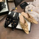 Cowhide Edition ~ Grape Mom Same Niche Metal Triangle Buckle Hollow Pleated Baotou Half Drag Pointed Mueller Shoes Women