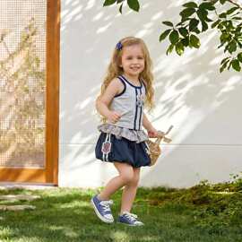 2026夏季新款女童学院风套装兔子刺绣背心花苞短裤两件套外贸代发