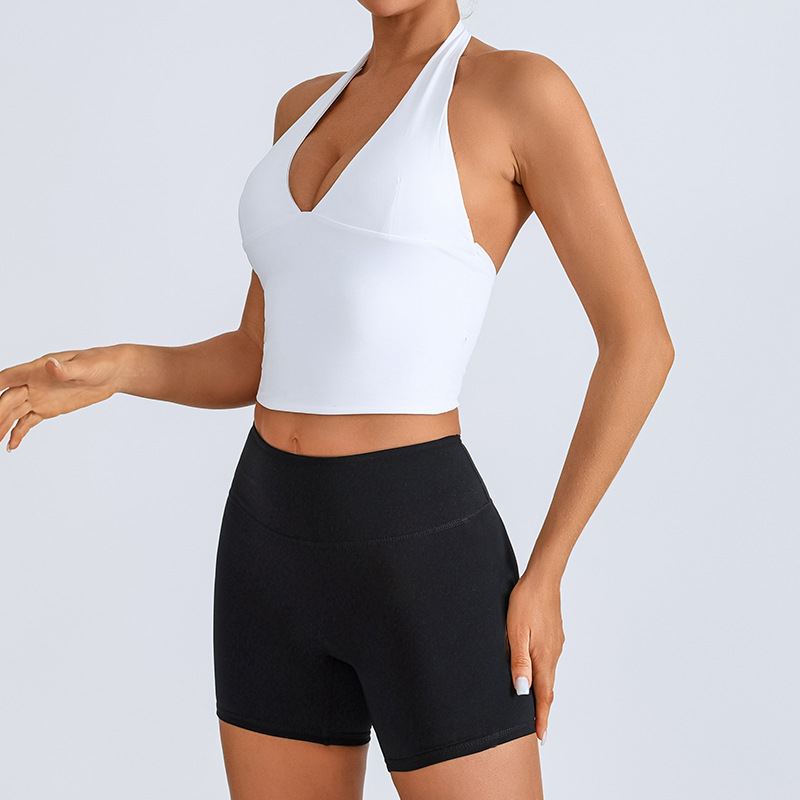Chaleco deportivo transfronterizo europeo y americano, ropa de yoga, cuello halter femenino, cuello en V, running, fitness, espalda hermosa, top de entrenamiento de secado rápido