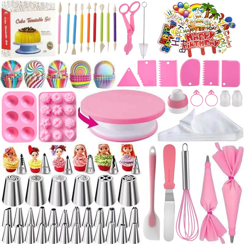 Набор для украшения тортов Amazon: 320 предметов, вращающаяся подставка для торта, насадки для декорирования, кондитерский мешок, скребок для крема, лопатка, формочки для кексов