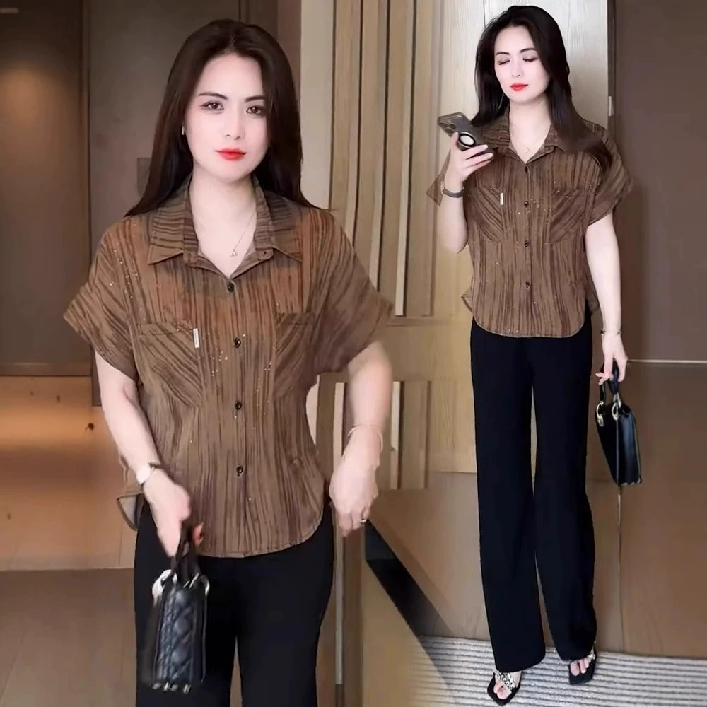 Женские рубашки с коротким рукавом, лето 2025, новая мода, одежда для мам, повседневные и стильные свободные топы, уменьшающие возраст