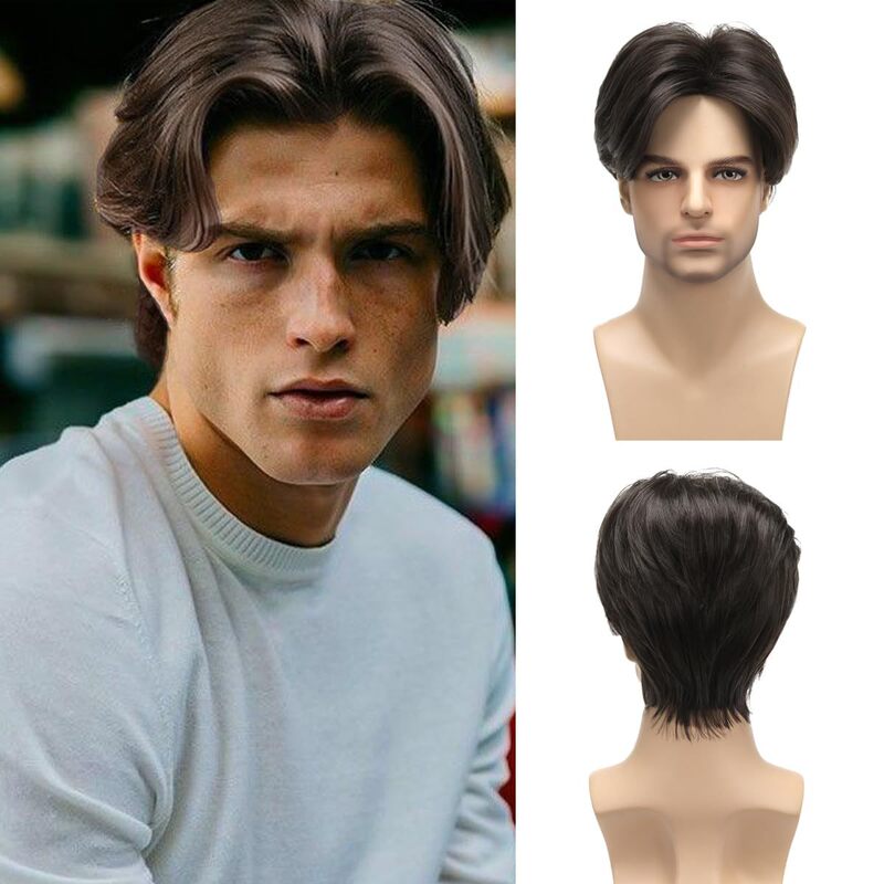 Amazon new fashion men's wig European and American men's medium handsome wig short headgear manufacturers in stock