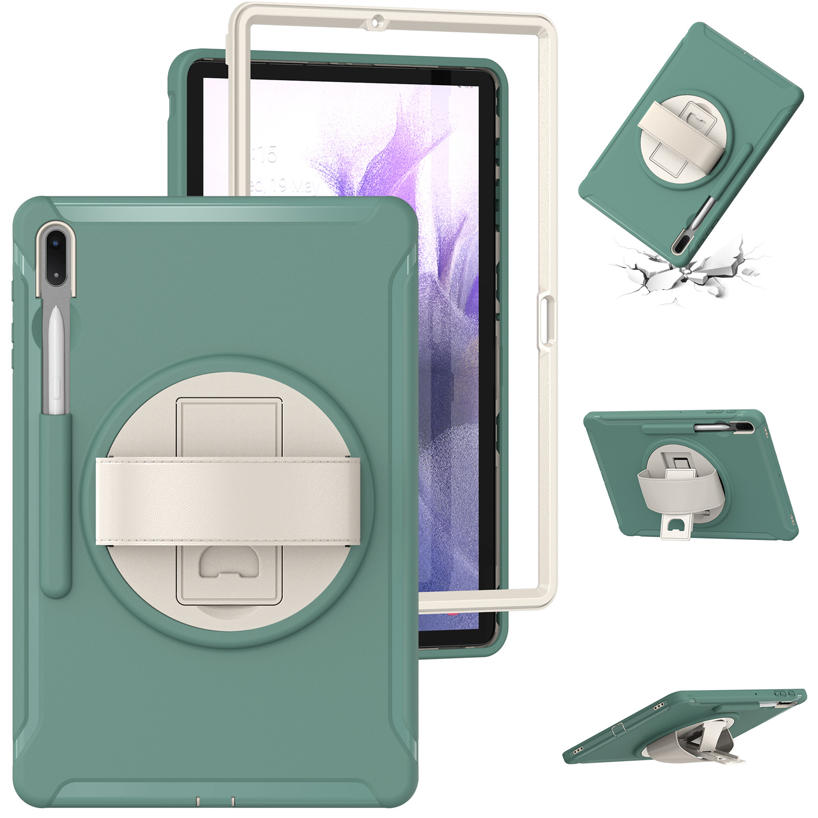 Applicable to Samsung S8 + tablet protective case S8Ultra rotating bracket A8 silicone S7fe all-inclusive Children's drop-resistant shell