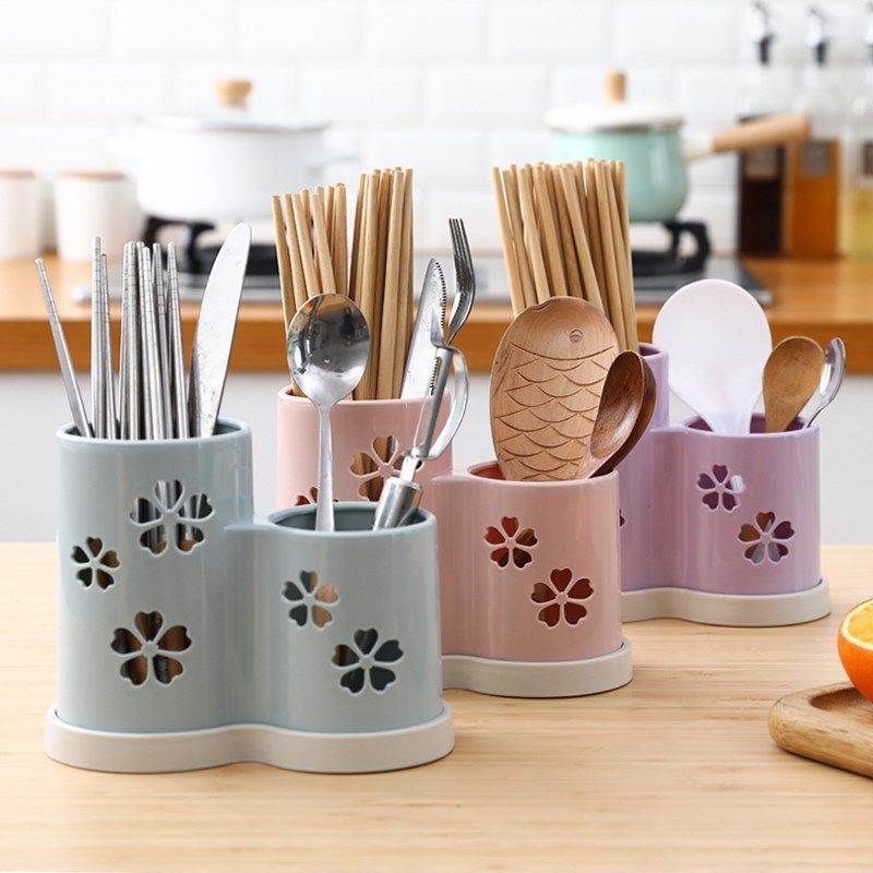 Double-Tube Chopstick Holder, Detachable and Washable Plastic Draining Storage Box for Household Chopsticks and Spoons, Kitchen Utensil Storage Chopstick Holder