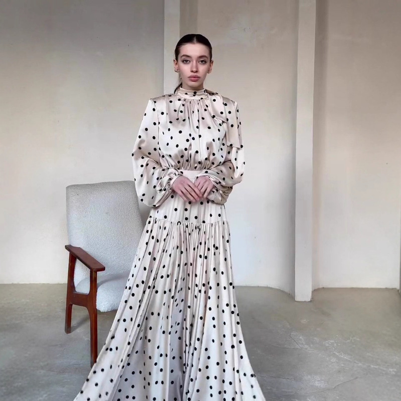 2026 Amazon Retro European and American New Style Long-Sleeve Long Dress Elegant Spring Noble Waist-Cinching Dress