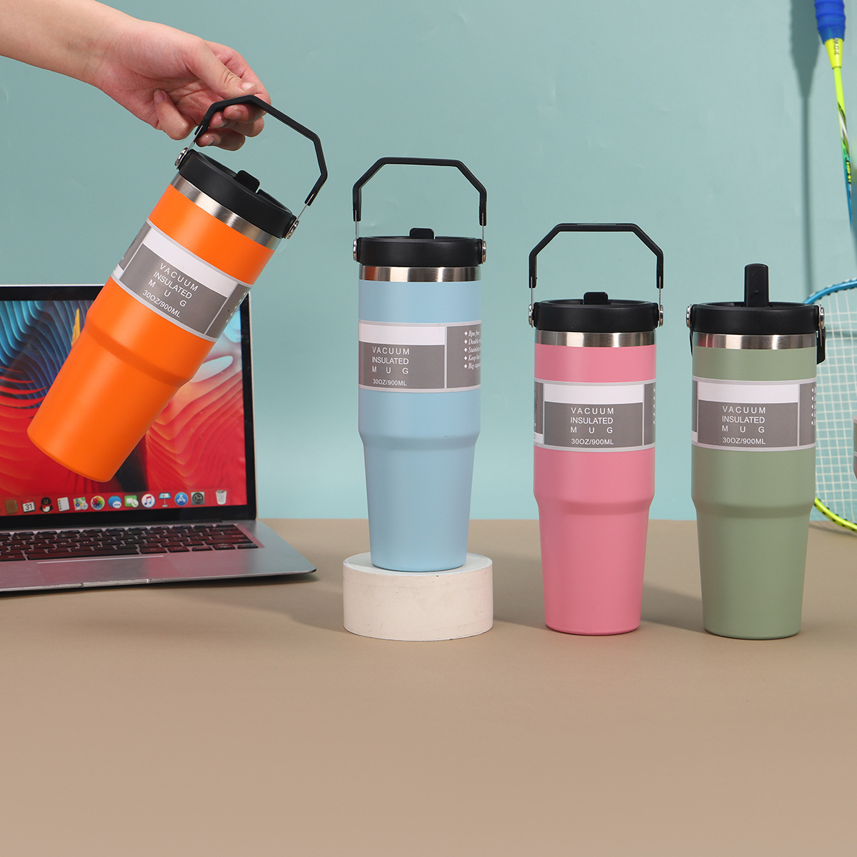 Transfronterizo 30oz taza de automóvil portátil 304 taza de aislamiento de acero inoxidable refrigerante taza de agua de paja portátil