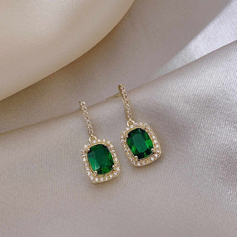 6g Weight Artificial Gemstones Inlay Material Earrings Classification Birthday, Festival Occasion Alloy Material Geometric Pattern Women'S Gender Plating Design White, Green Color Geometric Plating Alloy Artificial Gemstones Drop Earrings 9