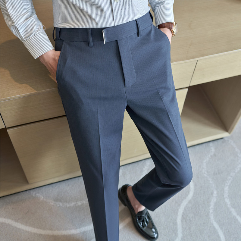 2025 Autumn Men's Casual Pants with Invisible Elastic Waist, Light Luxury Feel, Casual Long Pants, Men's Stretch Comfortable Pinstripe Dress Pants