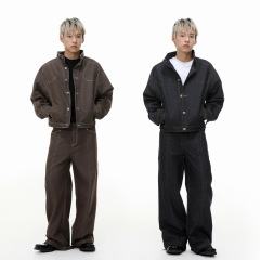 MTLCLOTHES男装| 老钱风套装穿搭韩系明线高级感设计痞帅牛仔外套