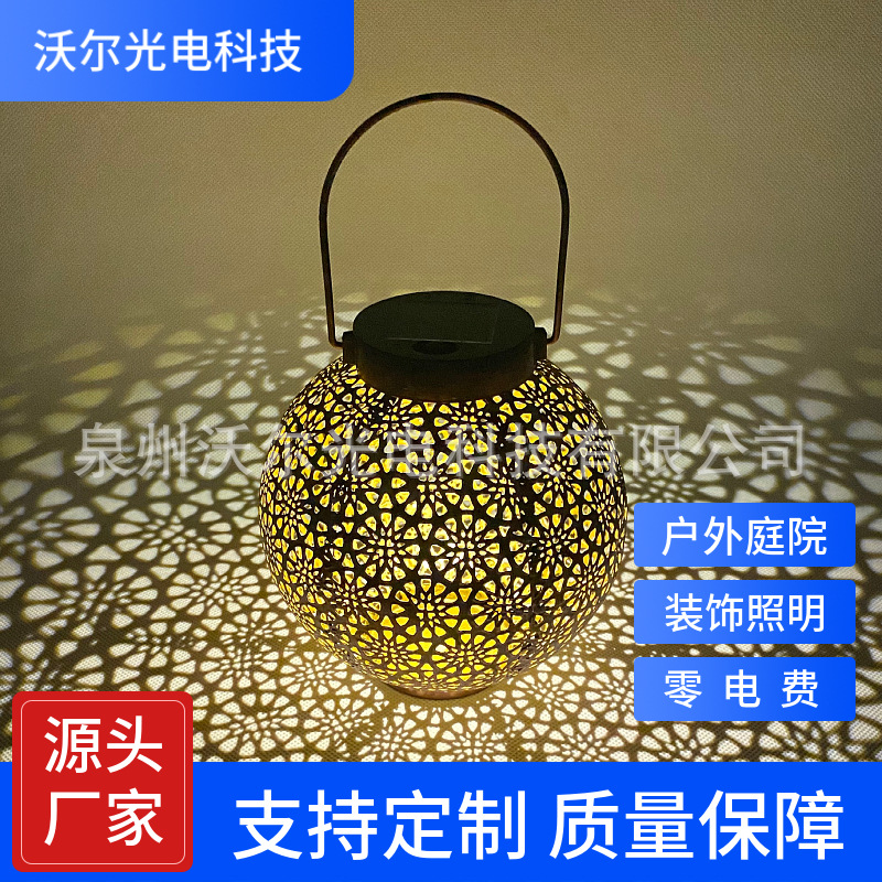 熱銷 亞馬遜LED太陽能圓球鏤空手提燈草坪燈庭院景觀裝飾燈掛樹燈