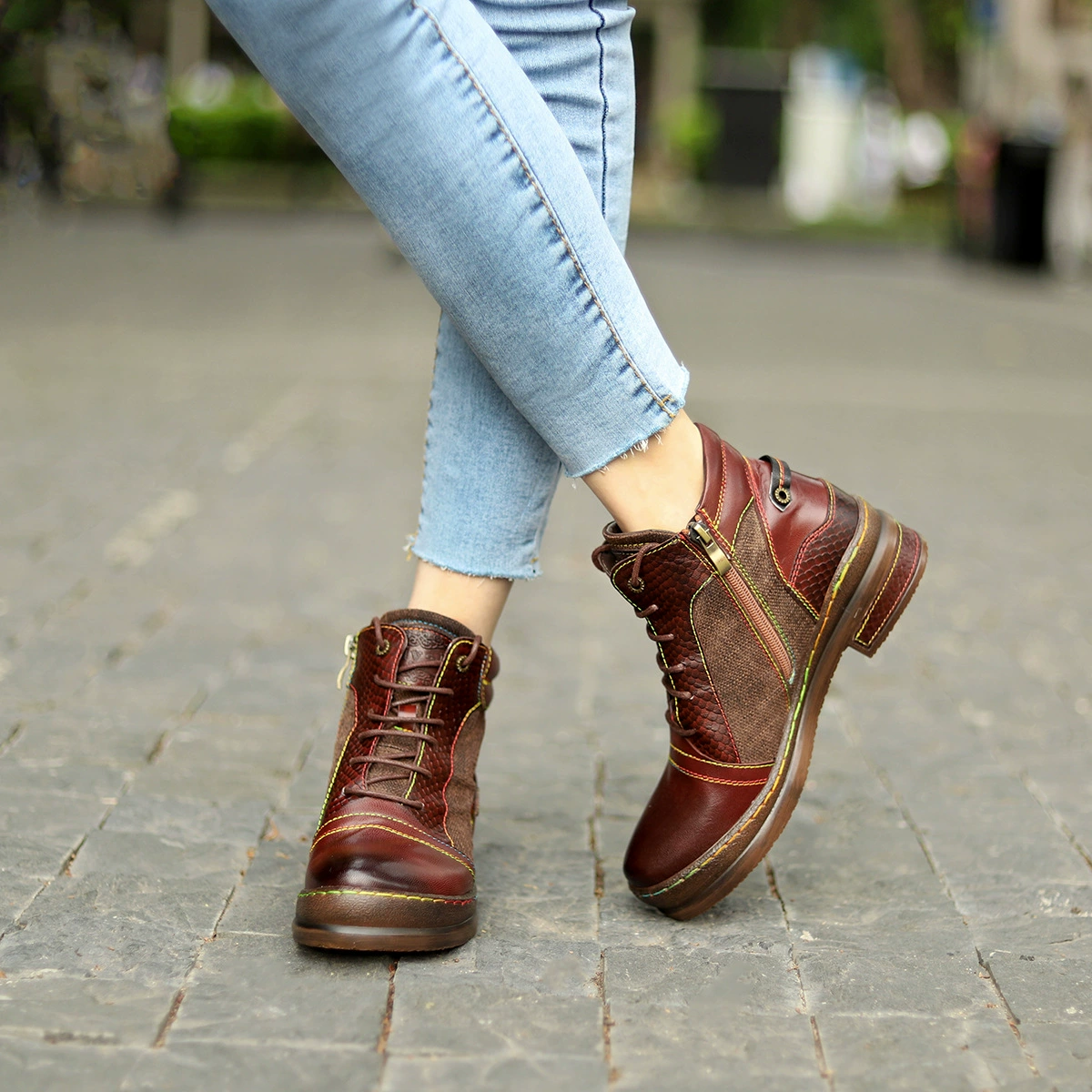 Трансграничная новая текстура винтажная текстура осенне-зимние локомотивные Сапоги на каблуке женские сапоги