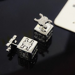 CEL滿鑽凱旋門鏤空立體方形一款兩戴耳釘輕奢個性感耳環耳飾