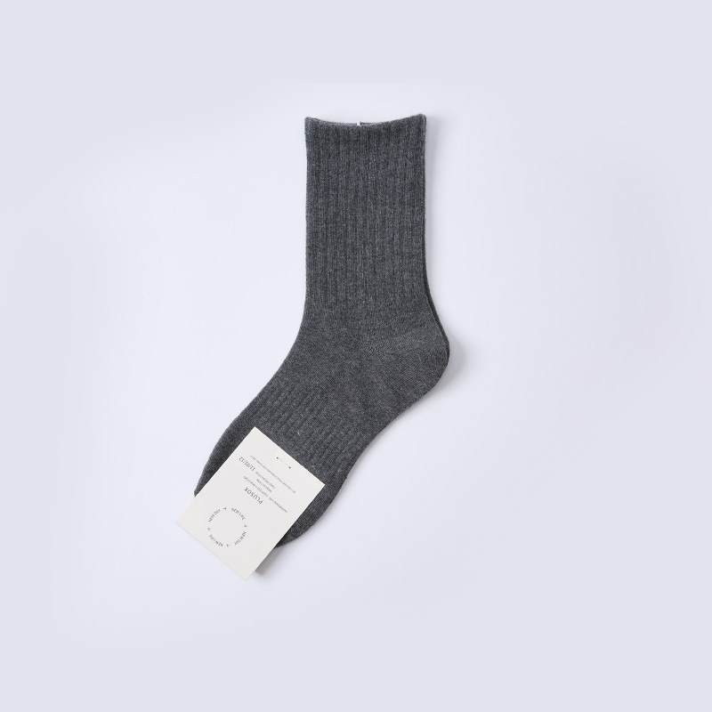 Plusox calcetines marrones calcetines de media pantorrilla de mujer Primavera, Otoño e Invierno calcetines japoneses retro hilo grueso pila ins moda