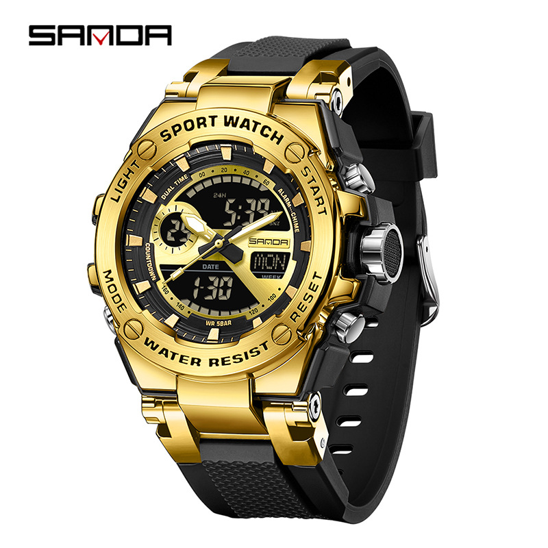 SANDA Europa y América tendencia ocio negocio reloj hombre reloj multifuncional reloj de alarma cronómetro nocturna reloj electrónico LED
