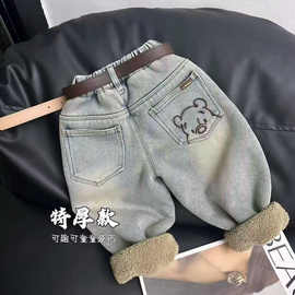 童装童裤儿童加绒裤子新款宝宝加厚一体绒儿童冬季羔羔绒牛仔裤潮