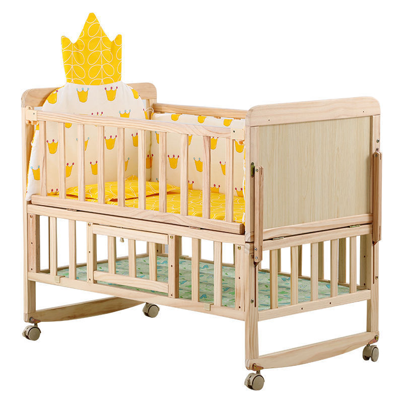 Solid Wood Unpainted Baby Crib Newborn Bb Cradle Bed Can Be Spliced and Converted into a Desk Crib for 0-3 Years Old Wholesale Factory