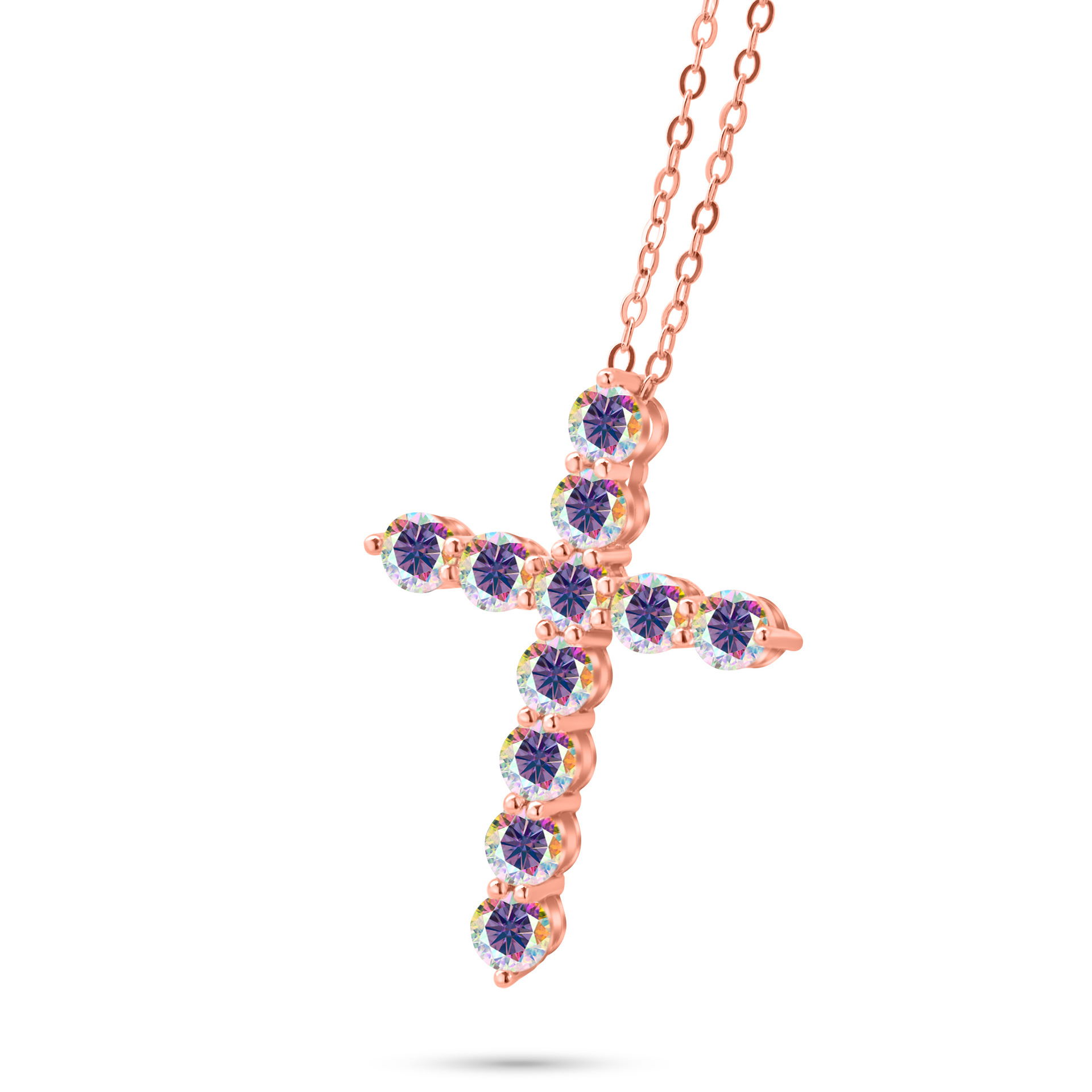 3mm - 4mm collar de cruz de color azul de piedra de mozanita de plata esterlina de lujo ligero collar clavícula colgante de cruz