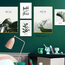 北欧现代简约复古小清新色花卉字母五联组合装饰画图片画芯喷绘