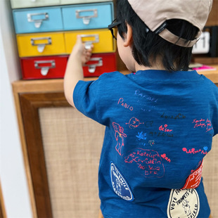 2025 spring and summer new children's letter graffiti T-shirt boys and girls badge patch short sleeve ZR