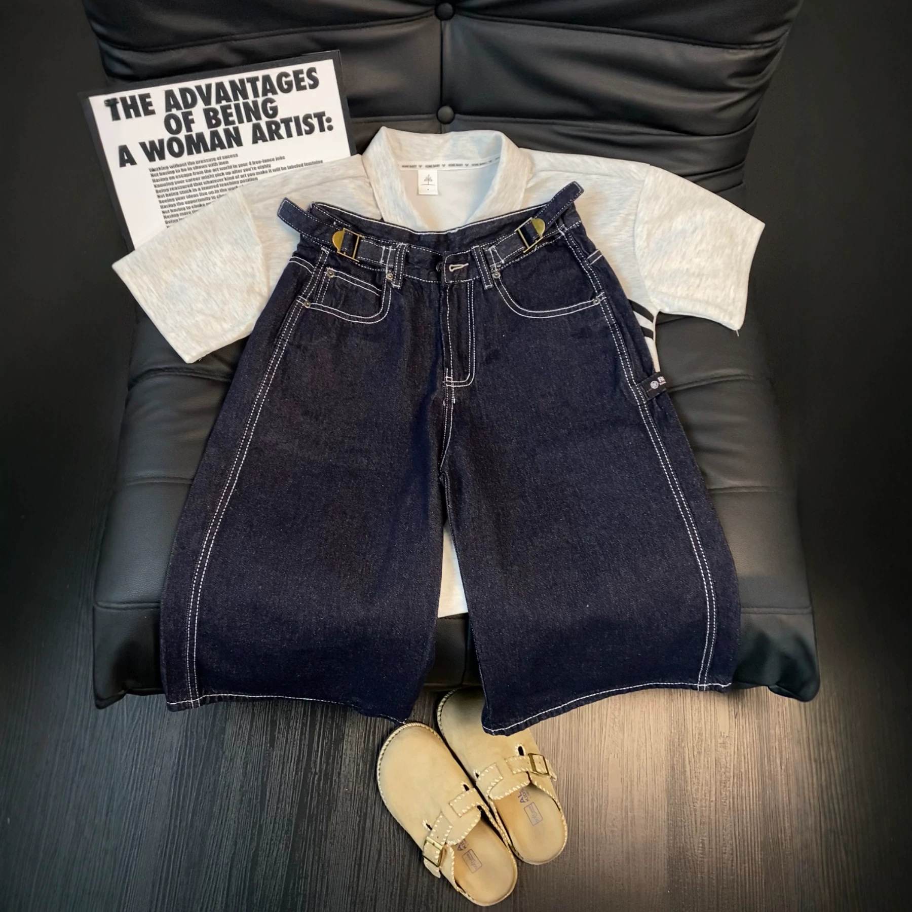 Vintage American Style Summer Original Wash Seven-Tenths Denim Shorts Men Women Street Wide Leg Loose Fit Casual Pants_viptrois.com