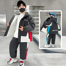 儿童装男童套装加绒运动服冬装2025新款男大童冲锋衣两件套冬季潮
