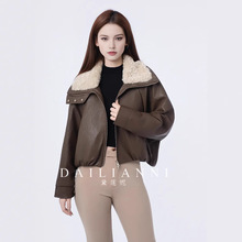 复古港风仿羊羔毛夹棉皮衣外套女冬季2025新款加厚气质机车服上衣