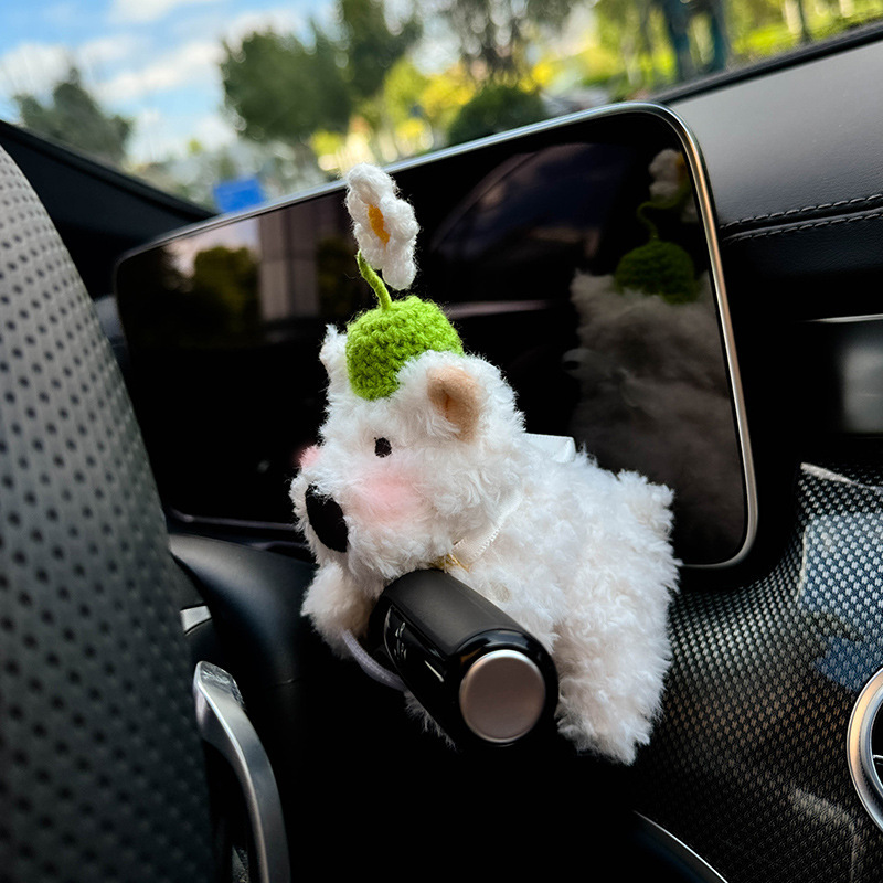 West Highland Car Car Bloque decorativo Luz de giro Muñeca de cachorro Limpiaparabrisas Muñeca Decoración de archivo de muñeca Dibujos animados femeninos
