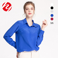 华业真丝衬衫女秋新款通勤职业装韩版桑蚕丝双绉长袖衬衣OL风女装