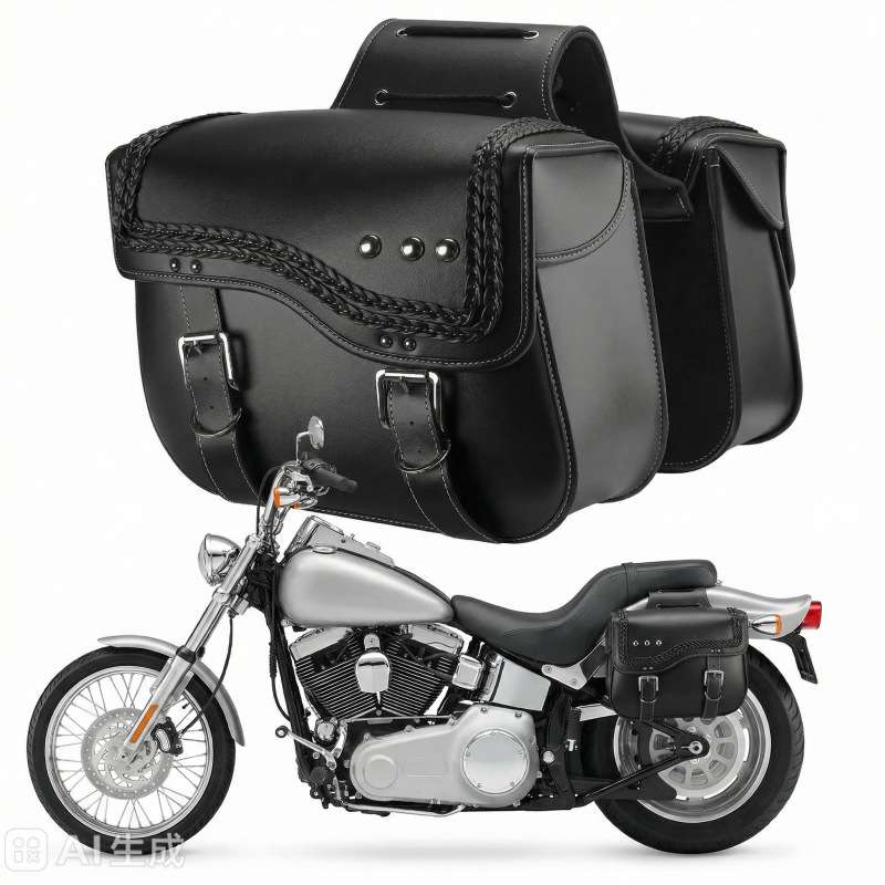 New Waterproof and Sun-Resistant Black High-End Leather Motorcycle Side Bag, Universal Hanging Bag, Travel Bag, Side Box
