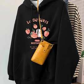 美式复古卫衣女草莓兔秋冬加绒加厚oversize大码宽松外套