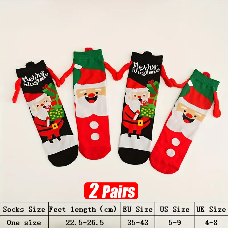 New cross-border Christmas socks for men and women, cartoon hand-holding socks, Santa Claus and snowflake mid-calf socks, Christmas sock gift box