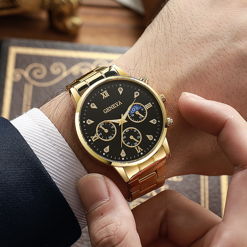 Nuevo estilo transfronterizo Ginebra para hombres, cinturón de acero de negocios, cinturón de ocio, reloj deportivo de cuarzo, reloj para hombres, reloj para hombres, venta al por mayor