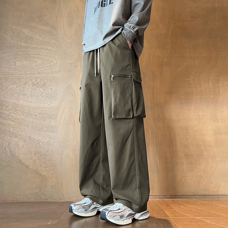 Japanese-Style Straight-Leg Work Pants for Men, Spring and Autumn, American Trendy Brand, Loose Fit, Drapey, Slimming, Floor-Length Pants for Men Japanese-Style Straight-Leg Work Pants for Men, Spring and Autumn, American Trendy Brand, Loose Fit, Drapey, Slimming, Floor-Length Pants for Men